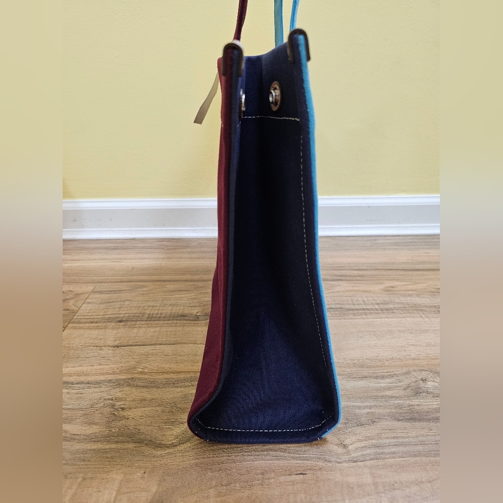 NEW TORY BURCH ELLA COLOR-BLOCK CANVAS TOTE - Picture 5 of 17